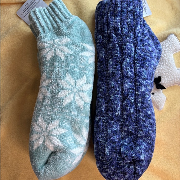 Sold Lot 2 Pairs Muk Luks Cabin Slipper Sock Women’s Socks Non Skid Lined 8-10 - Picture 6 of 7